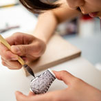 Miyu Kurihara working in her studio on collaborative work done with Yuta Segawa, London 2019